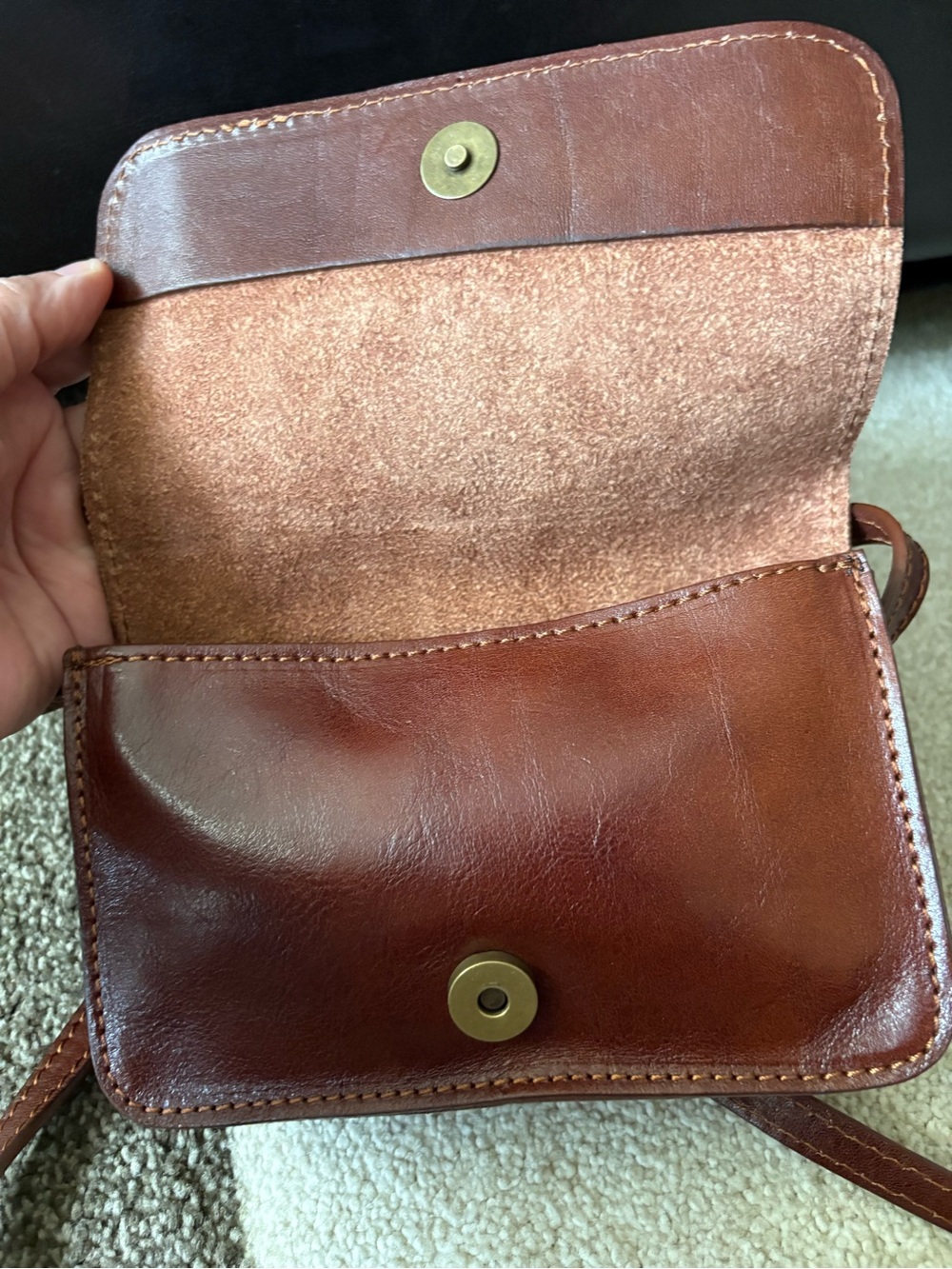 Vera Pelle Brown Italian Leather Crossbody Bag Vintage Y2K Italy Preppy - Picture 6 of 12